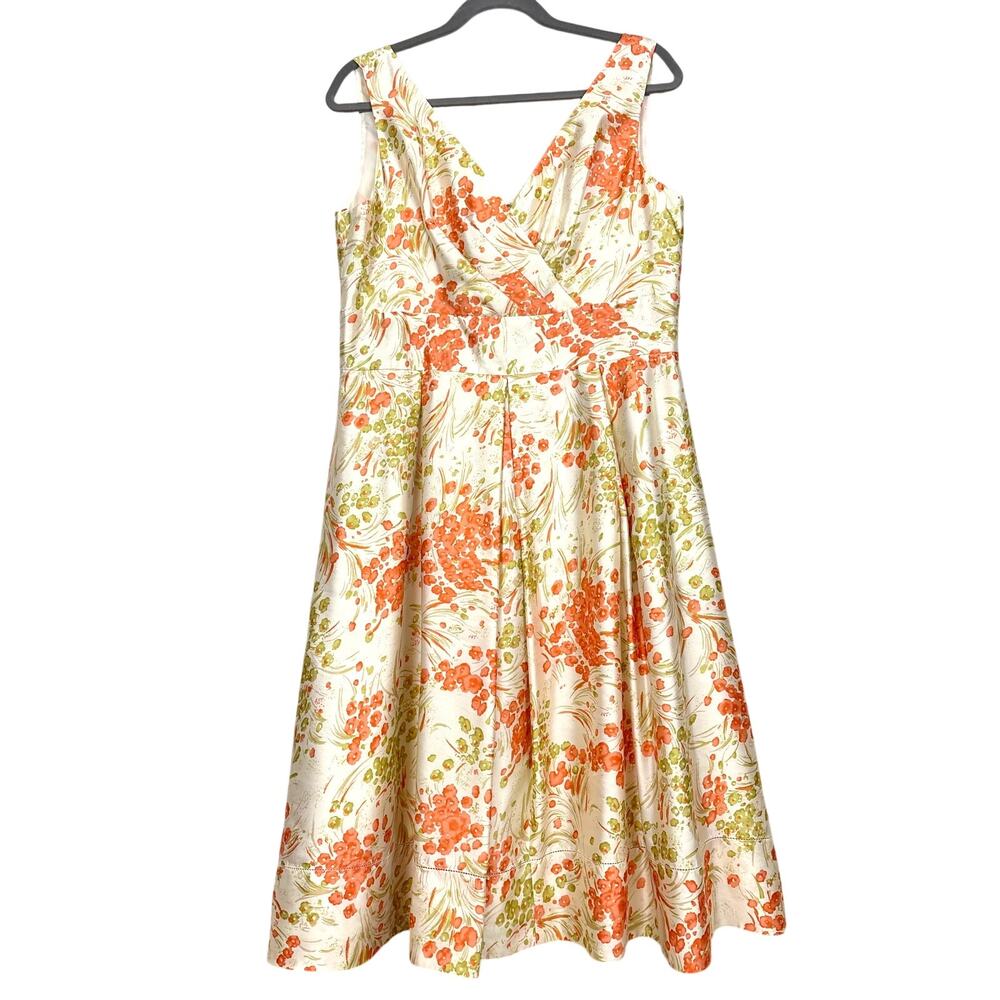 Talbots Womens 12 100% Silk Cream Multi Floral Midi Dress Cottagecore Resort